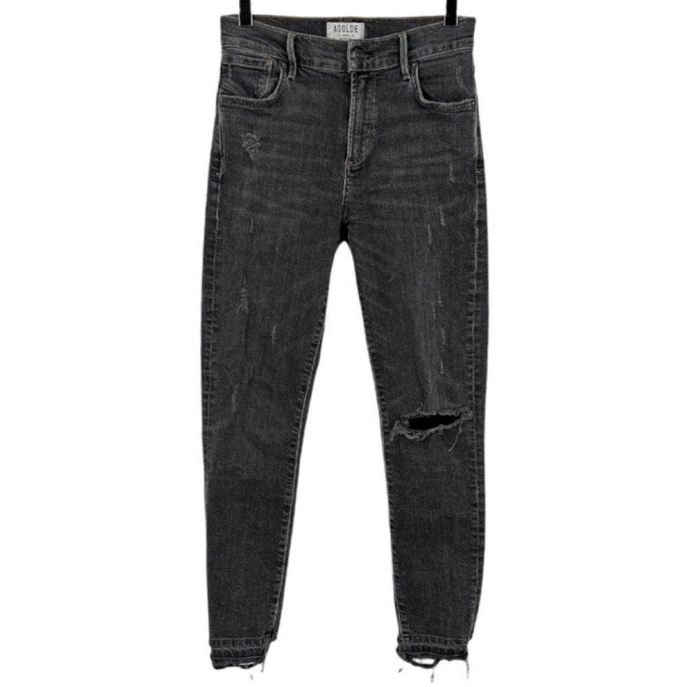 Agolde Gray High Rise Distressed Released Raw Hem Skinny Jeans Size 24